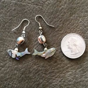 Whale shaped abalone earrings
